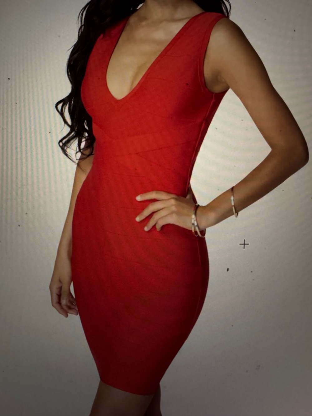 Bebe NWT red bandage bodycon deep vneck and criss cross waist detail size XL - Picture 1 of 4